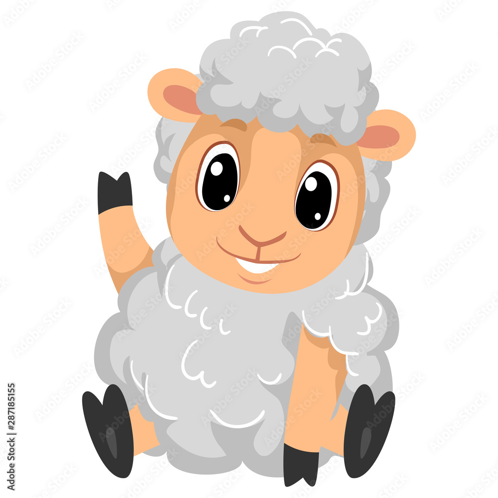 Vector Illustration of Cartoon Sheep waving in sitting position Vector Illustration of Cartoon Sheep waving in sitting position