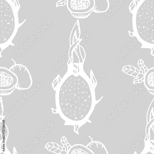passion fruit, pitahaya tropical fruit seamless pattern