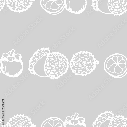 Lychee, mangosteen tropical fruits seamless pattern