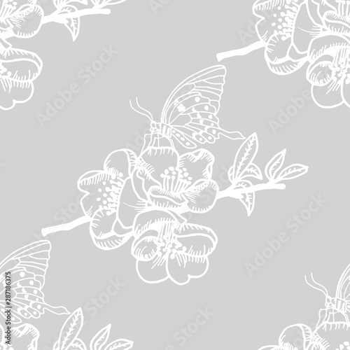 seamless pattern with flowers and butterflies