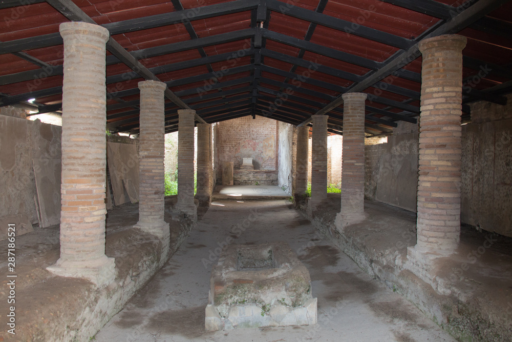 The shrine of the Three Naves in The Ancient Roman Port of Ostia Antica, Province of Rome, Lazio, Italy.