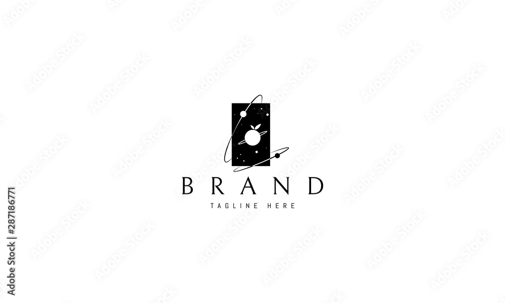 Obraz premium Vector logo on which an abstract image of planets and orbits where fruits appear instead of planets.