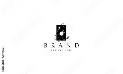 Vector logo on which an abstract image of planets and orbits where fruits appear instead of planets.