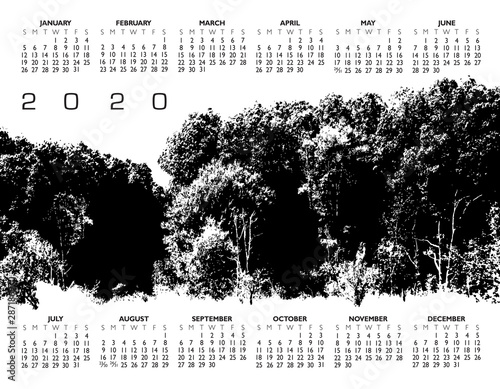 A unique black and white forest woodland outdoor 2020 calendar.  A template with multiple possibilities