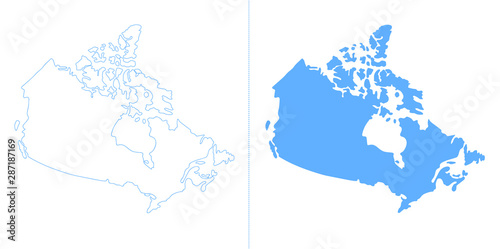 Outlined Canada map country silhouette vector drawing template for your design.