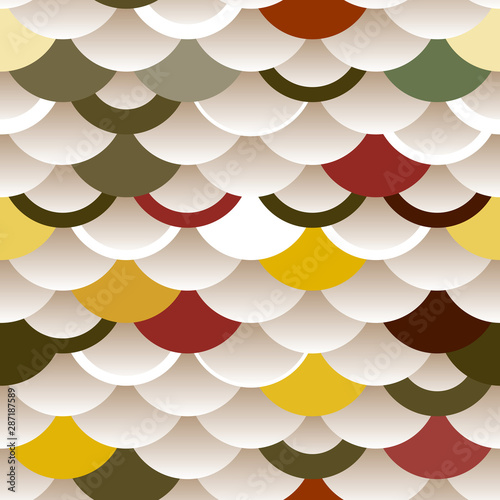Seigaiha or seigainami literally means wave of the sea. abstract scales simple Nature background with japanese circle seamless pattern Brown burgundy orange grey. Vector