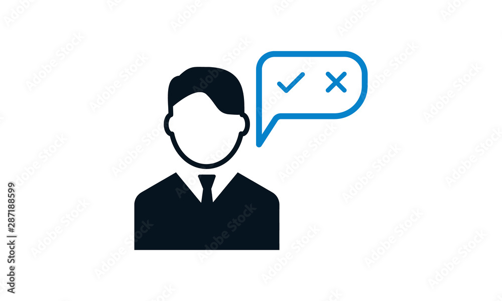 Man and speech bubbles with checkmarks flat illustration. Decision making concept. Modern flat design concepts for web banners, web sites, printed materials, infographics. Creative vector illustration
