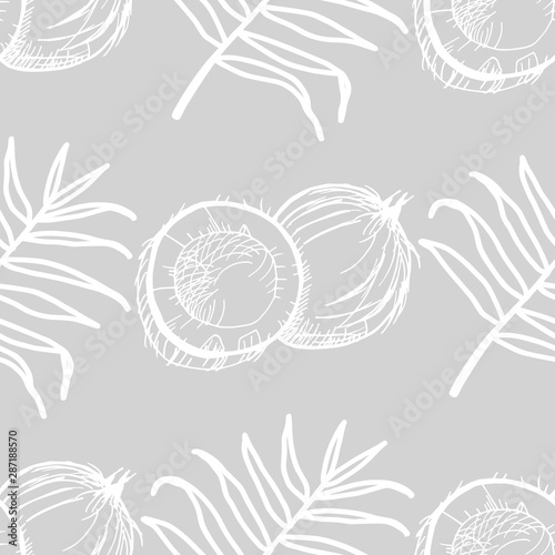 coconut exotic, tropical seamless pattern, leaves