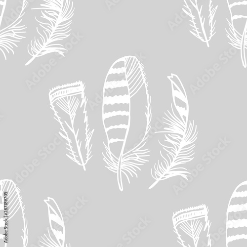 Fotografie Mockingjay feather seamless pattern hand drawn sketch