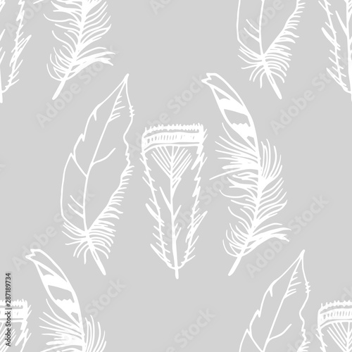 фотографія Mockingjay feather seamless pattern hand drawn sketch