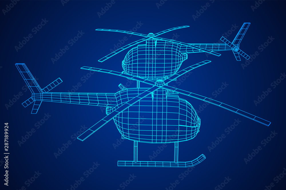 Helicopter aircraft vehicle. Wireframe low poly mesh vector illustration.