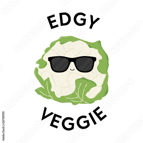 фотографія Vector illustration of a cauliflower character wearing sunglasses with the funny pun 'Edgy Veggie'