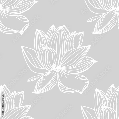 lotus, water lily seamless floral pattern hand drawn sketch