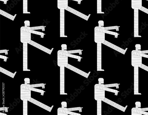 Mummy pattern seamless. Halloween cartoon bandage zombie background. vector texture