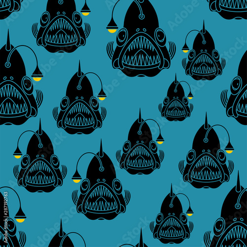 Angler background. Deep sea fish pattern seamless. vector texture