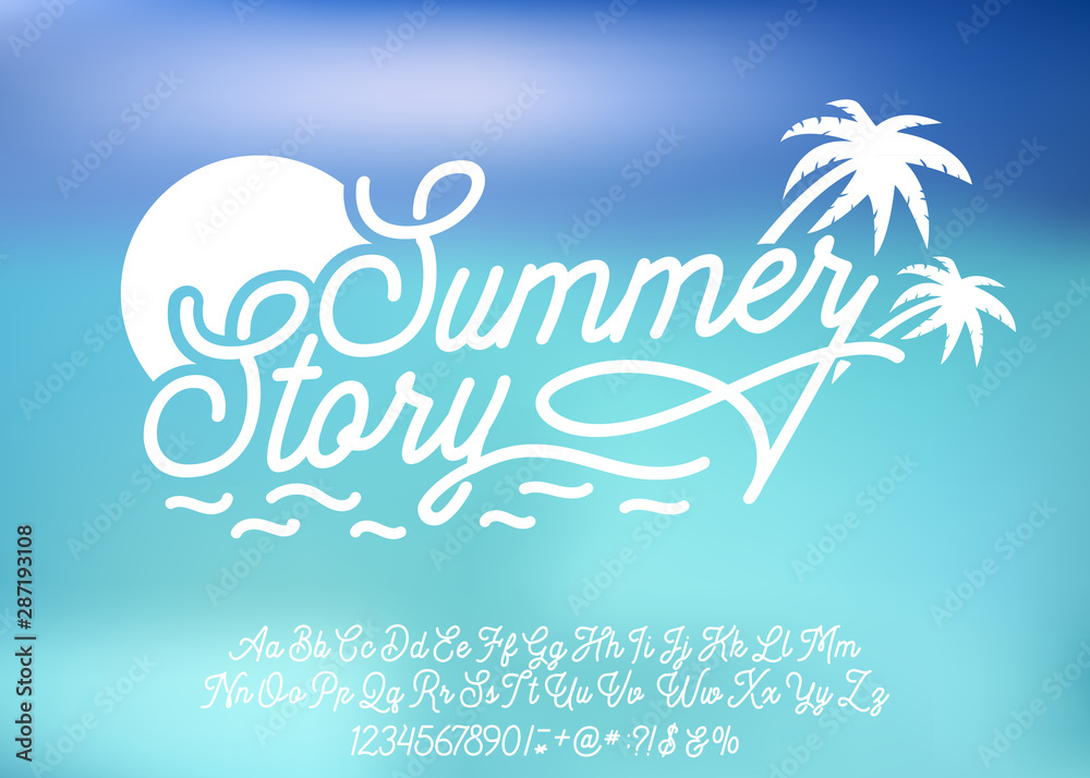 Summer Story. Hand made script font. Vacation summer time. Waikiki ...