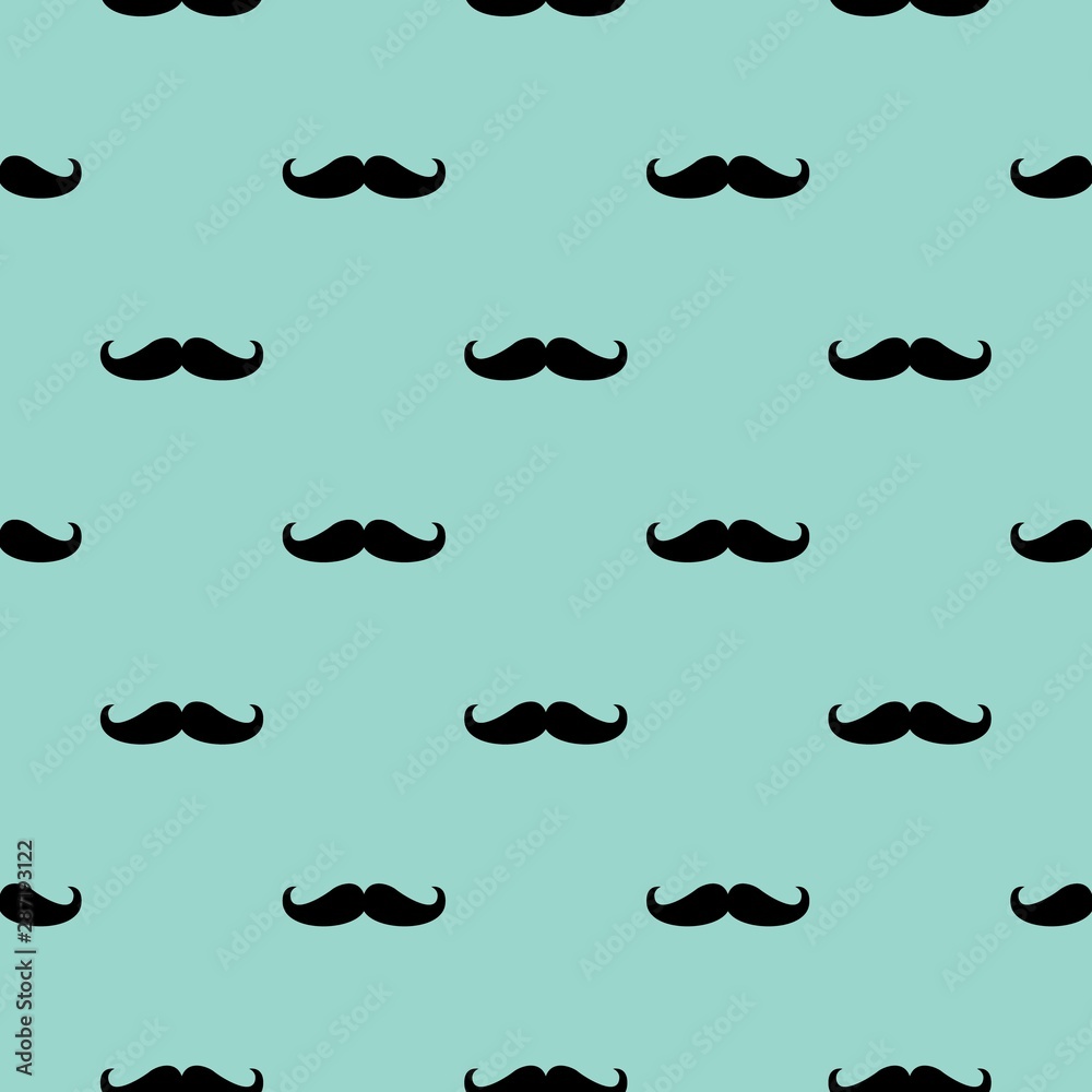 Seamless vector pattern, background or texture with black curly vintage retro gentleman mustaches on green background. Seamless vector pattern, background or texture with black curly vintage retro gentleman mustaches on green background.