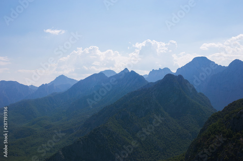 blue mountains and sky in Turkey Antalya funicular cableway ropeway