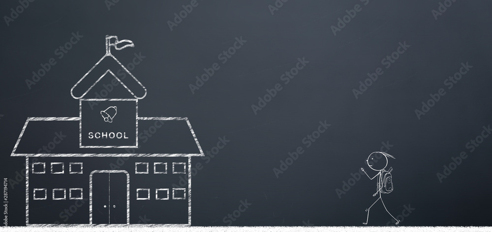 back to school concept. student going to school on chalkboard back to school concept. student going to school on chalkboard