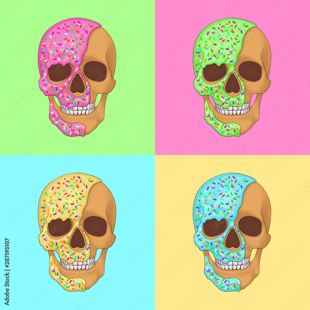 Donut skull pop art graphic illustration. Pop Art. Stylized candy skull.  Sugar skull. Modern art. Stock Vector | Adobe Stock