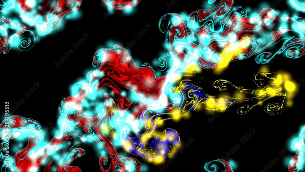 Abstract rainbow background. The color pattern with large and small dots looks like luminous neon flashlights. Neon lights on the wallpaper.