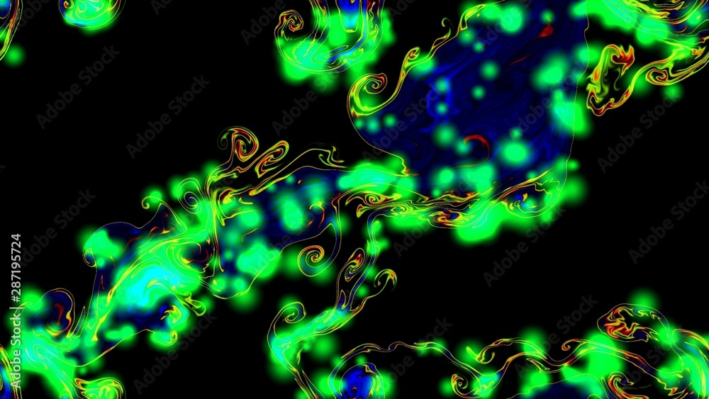 Abstract rainbow background. The color pattern with large and small dots looks like luminous neon flashlights. Neon lights on the wallpaper.