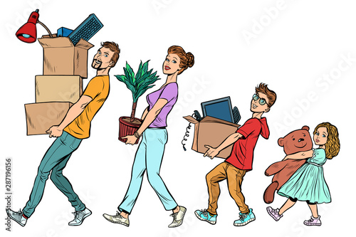 Dad mom son and daughter moved to a new house