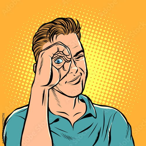 man look telescope hand