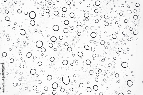 Rain drops on glasses surface background./Natural pattern of raindrops on white background.