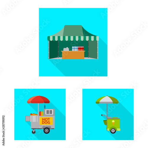 Vector illustration of market and exterior logo. Set of market and food stock vector illustration.