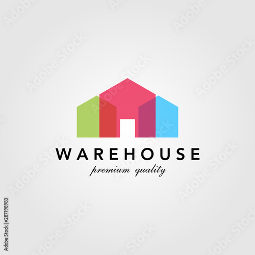 modern warehouse barn building colorful logo design overlapping style
