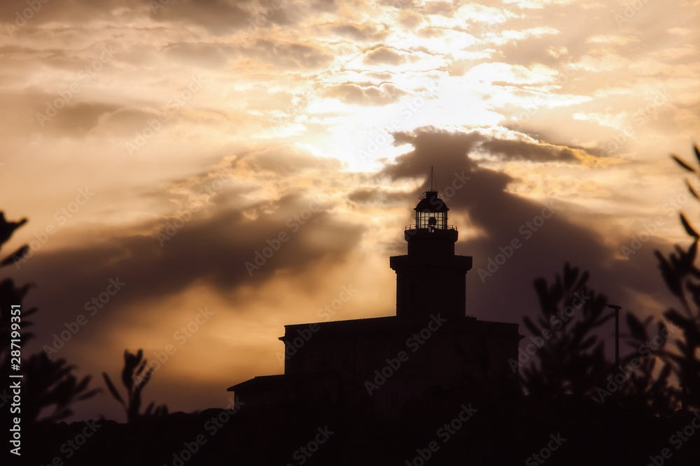 A nice backlight of the Capo Testa lighthouse. North Sardinia