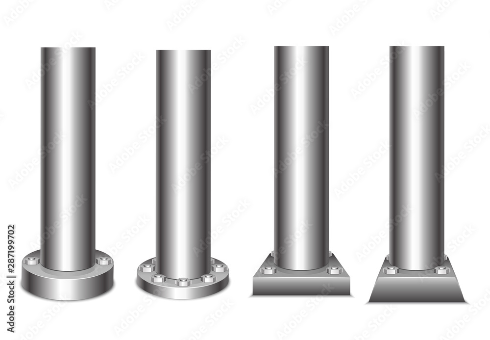 Realistic 3d Detailed Metal Pole Pillars Set. Vector Realistic 3d Detailed Metal Pole Pillars Set. Vector