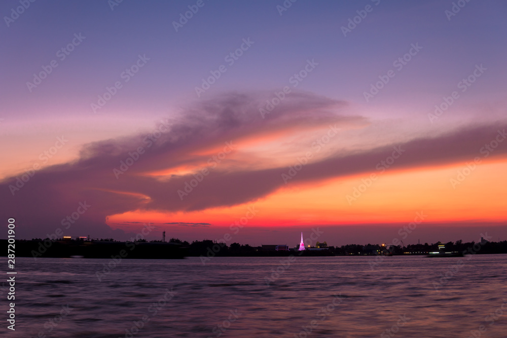 Sunset time river water horizon view