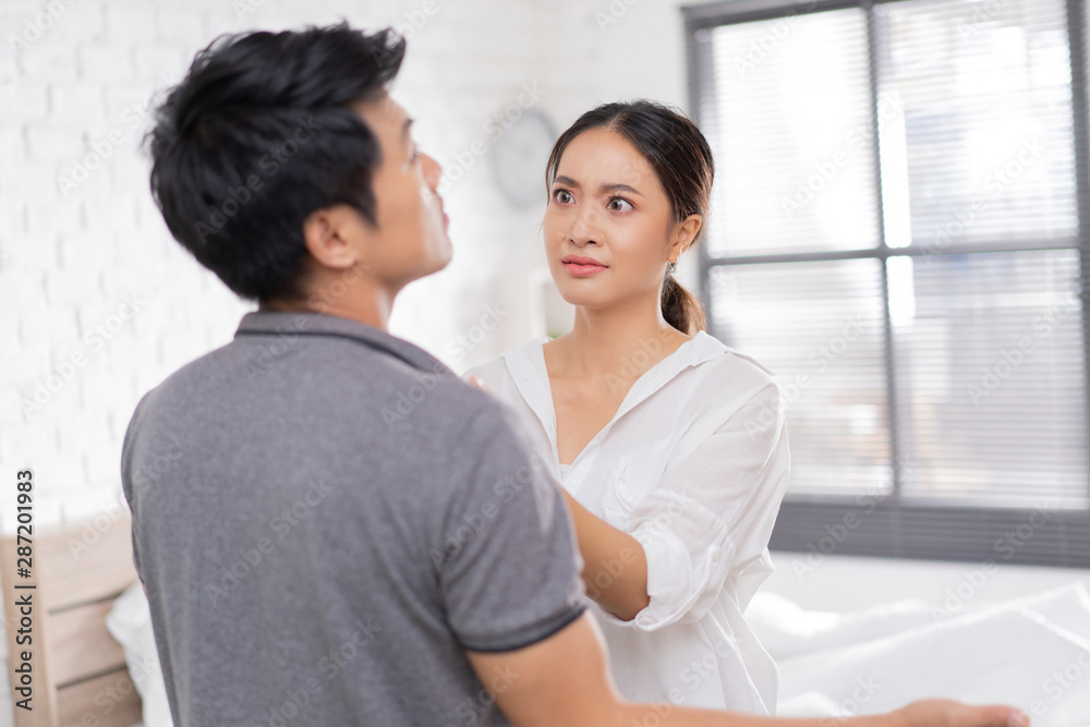 Asian couple, they are bored and arguing unhappy. Asian couple, they are bored and arguing unhappy.