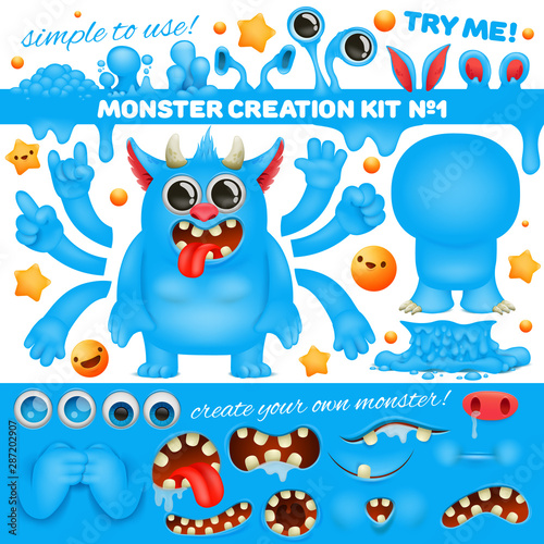 Monster emoji cartoon character creation kit. Diy collection.