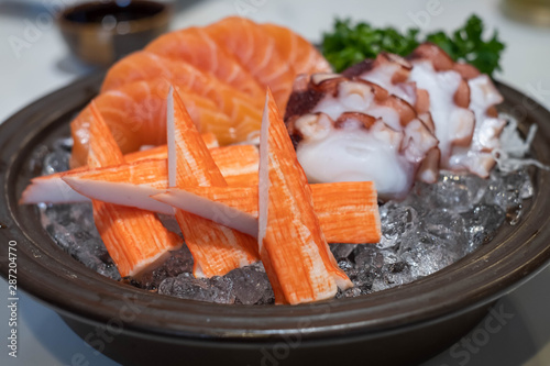 Japanese food, Closeup of crab sticks in sashimi set.
