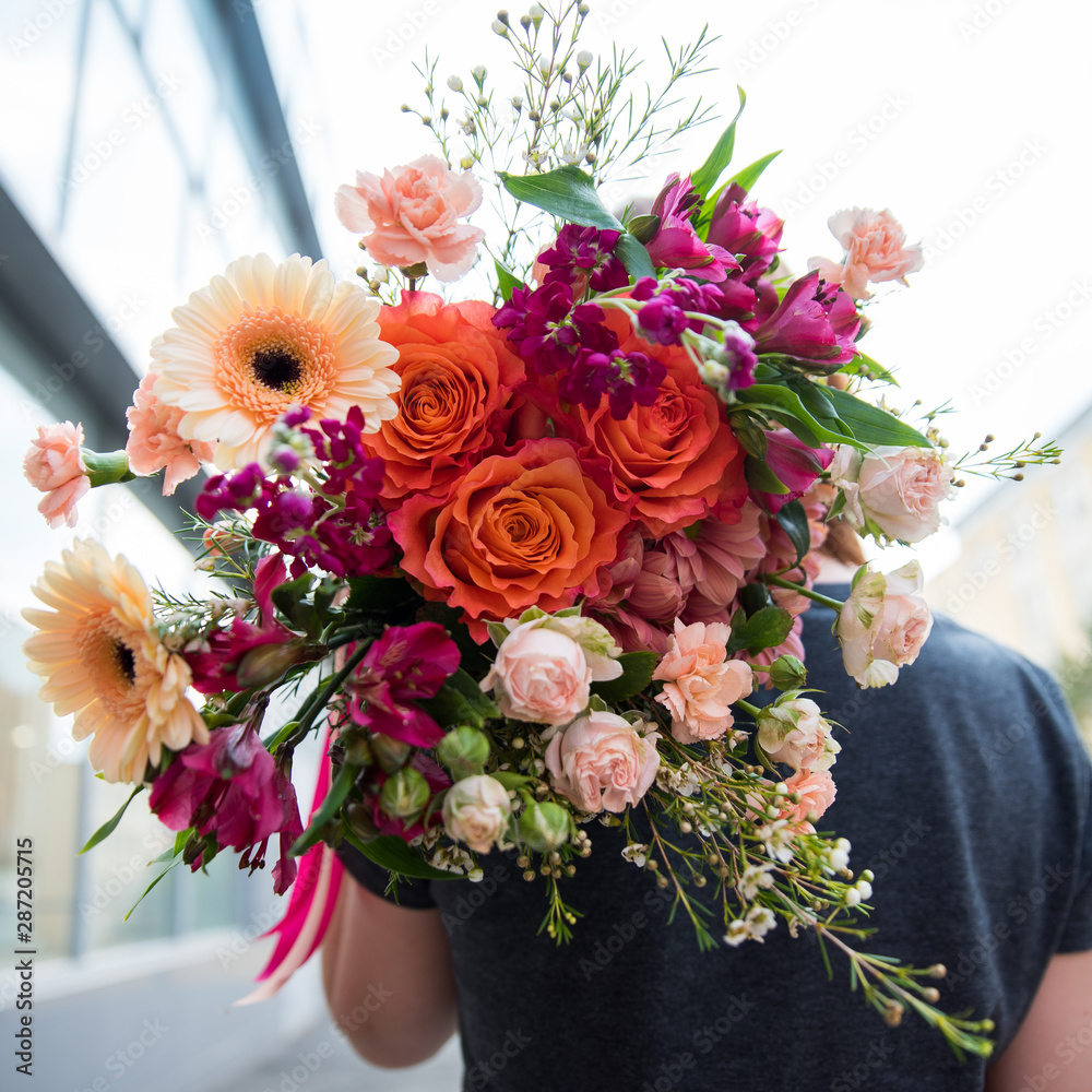 Beautiful bouquet of bright and colorful flowers
