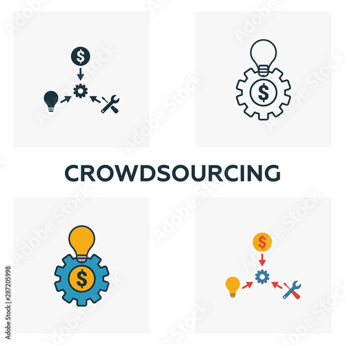 Crowdsourcing icon set. Four elements in diferent styles from content icons collection. Creative crowdsourcing icons filled, outline, colored and flat symbols