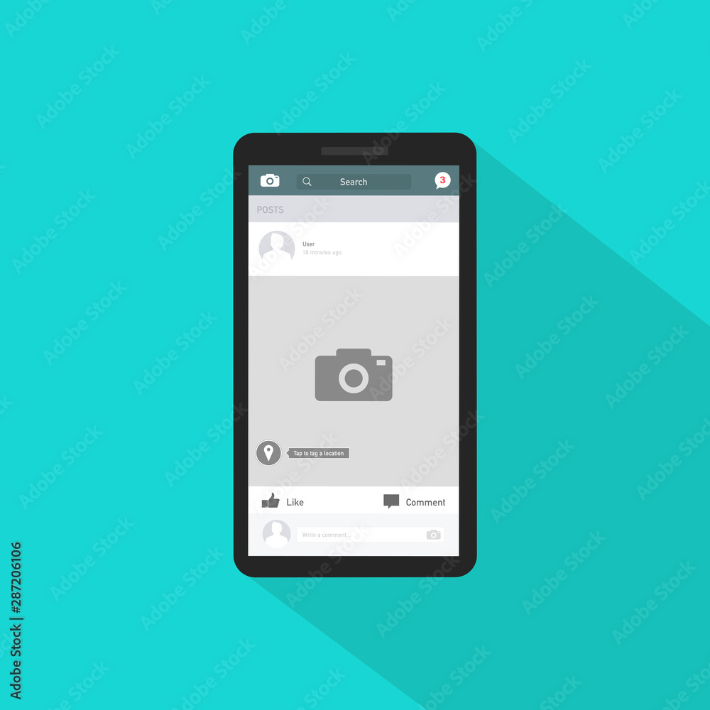 Social media concept in the phone with long shadow. Social media concept in the phone with long shadow.