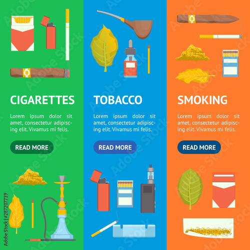 Cartoon Color Smoking Tobacco Products Icon Set. Vector