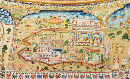 Bild auf Leinwand Wall decoration in Bhandasar Jain Temple in Rajasthan state, India
