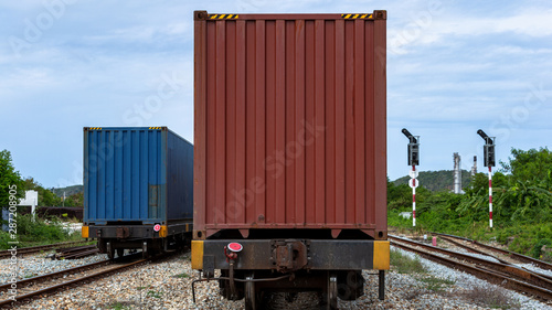 freight train loaded with shipping containers, Cargo train platform