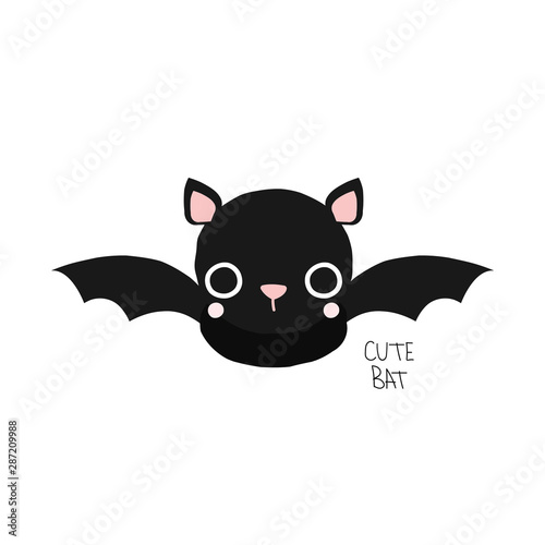 Cute little black bat and quote. Kids halloween graphic. Vector hand drawn illustration.