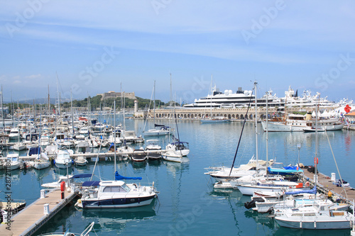 Sail boats and yachting in the Marina of Antibes, Port Vauban, one of the biggest marina in Europe located in the west of the city of nice, French Riviera, France