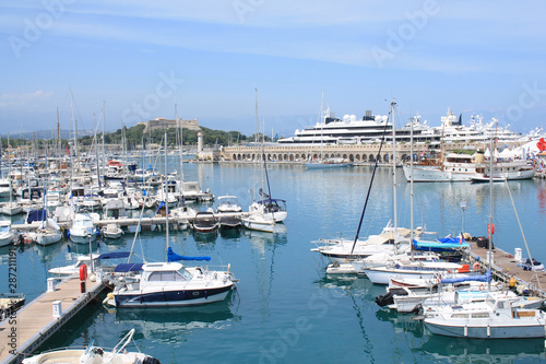 Sail boats and yachting in the Marina of Antibes, Port Vauban, one of the biggest marina in Europe located in the west of the city of nice, French Riviera, France
