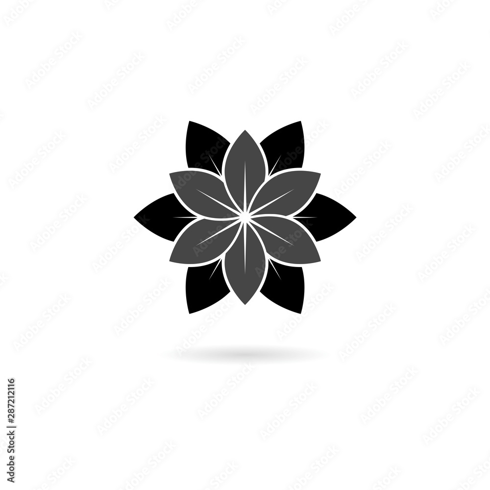 Flower Icon. Black on White Background With Shadow Flower Icon. Black on White Background With Shadow