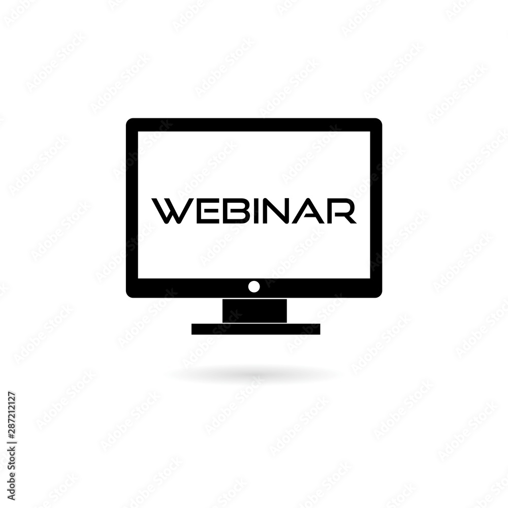 Online training process icon in flat style. Webinar seminar logo Online training process icon in flat style. Webinar seminar logo