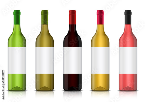 Vector realistic 3d wine bottle mockups with clean labels