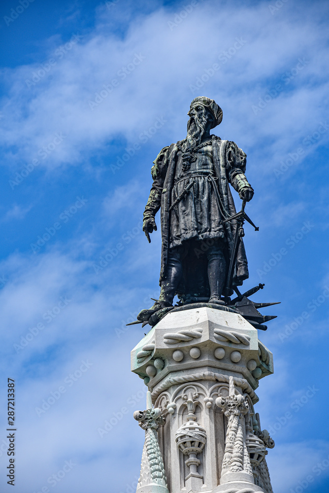Lisbon, Portugal - July 26, 2019: Statue in the Afonso de Albuquerque Garden, Belem